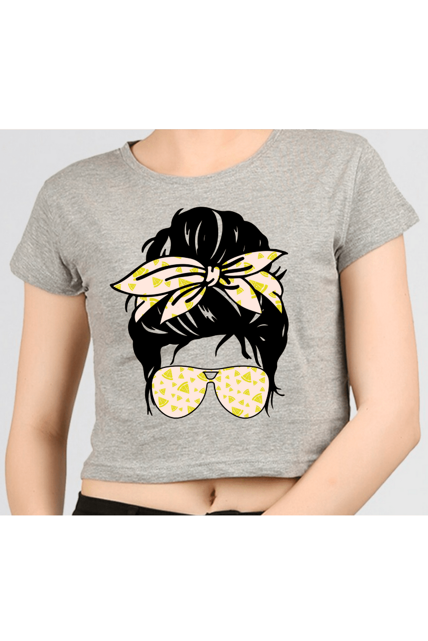 Printed T-Shirt - Crop Tops - Front - Girl with a Bow Tee Fusion