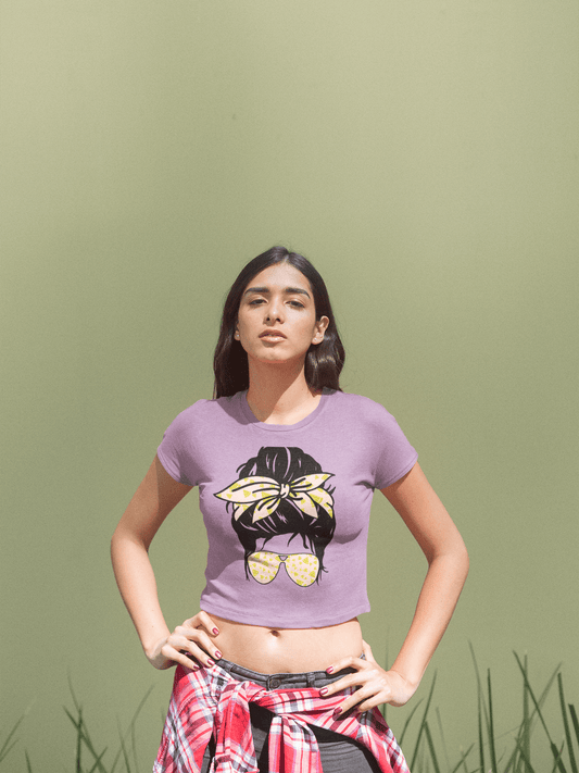 Printed T-Shirt - Crop Tops - Front - Girl with a Bow Tee Fusion