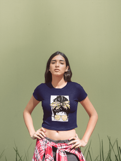 Printed T-Shirt - Crop Tops - Front - Girl with a Bow Tee Fusion