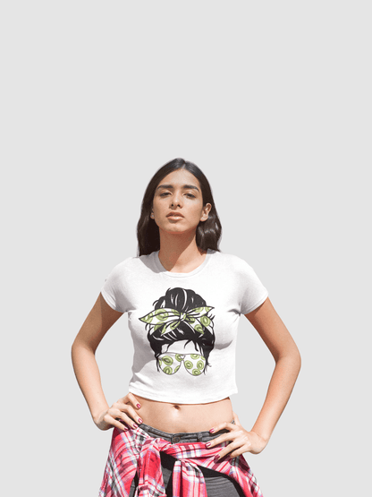 Printed T-Shirt - Crop Tops - Front - Girl with a Bow Tee Fusion