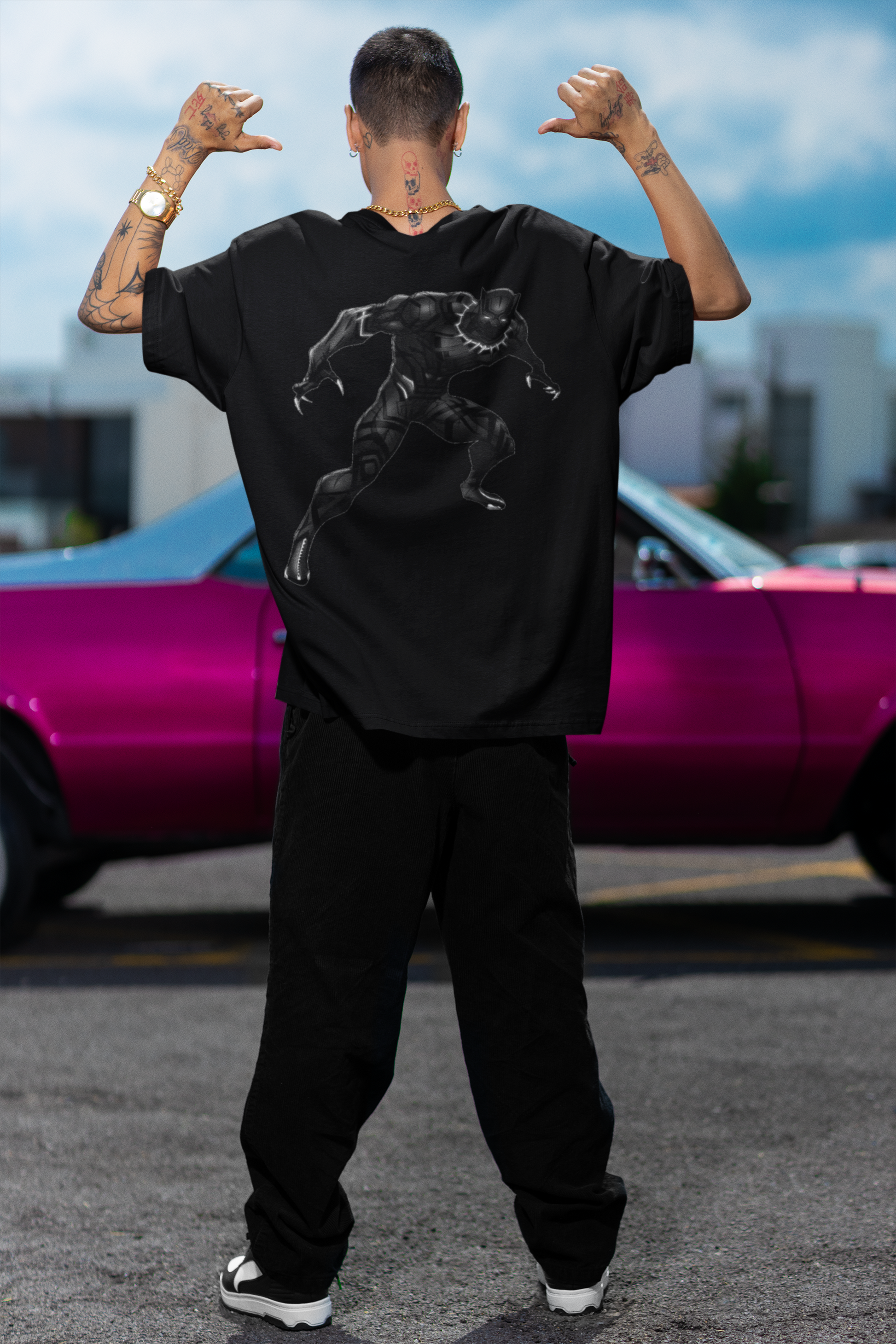 Oversized T-shirt Men - Black Panther Tee Fusion