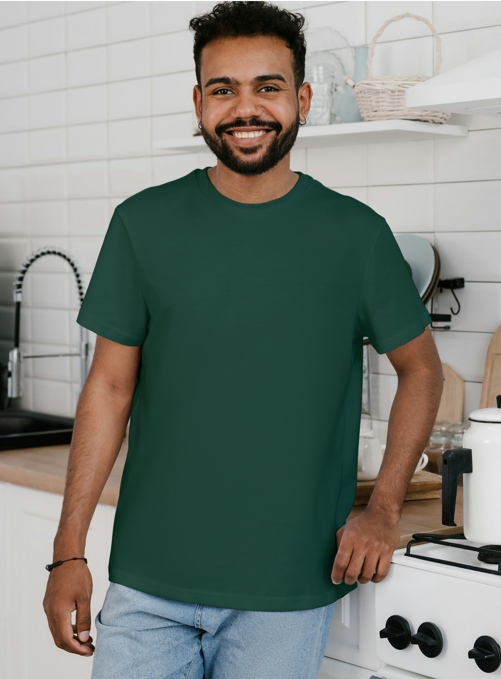 Solid T-Shirt - Men - Plain - Bottle Green Tee Fusion