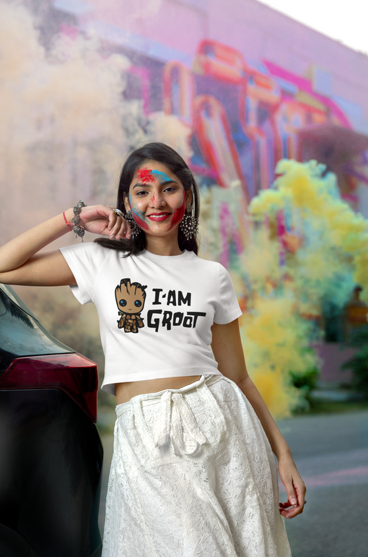 Printed T-Shirt - Crop Tops - Front - Groot Tee Fusion