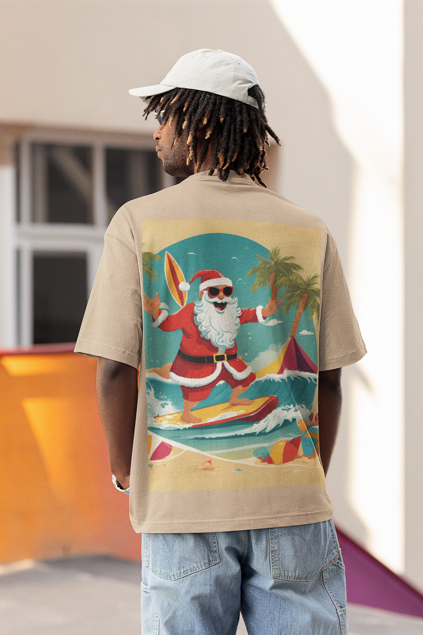 Oversized T- Shirt Men - Surfing Santa