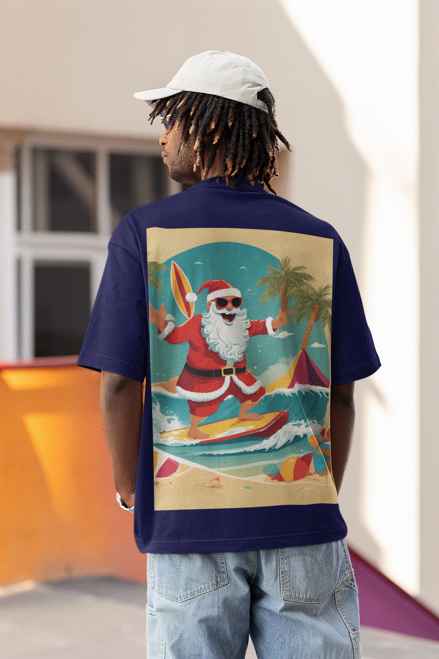 Oversized T- Shirt Men - Surfing Santa