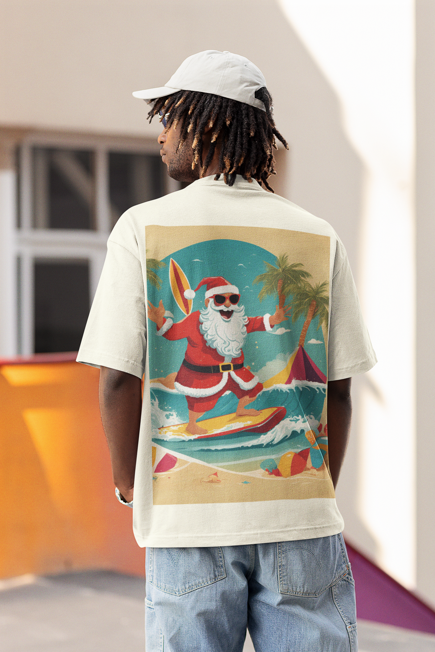 Oversized T- Shirt Men - Surfing Santa