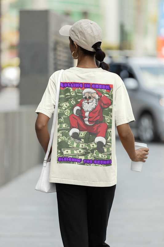 Oversized T- Shirt Women - Rolling in Green, Sleighing the Scene