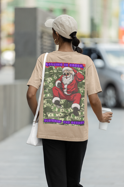 Oversized T- Shirt Women - Rolling in Green, Sleighing the Scene