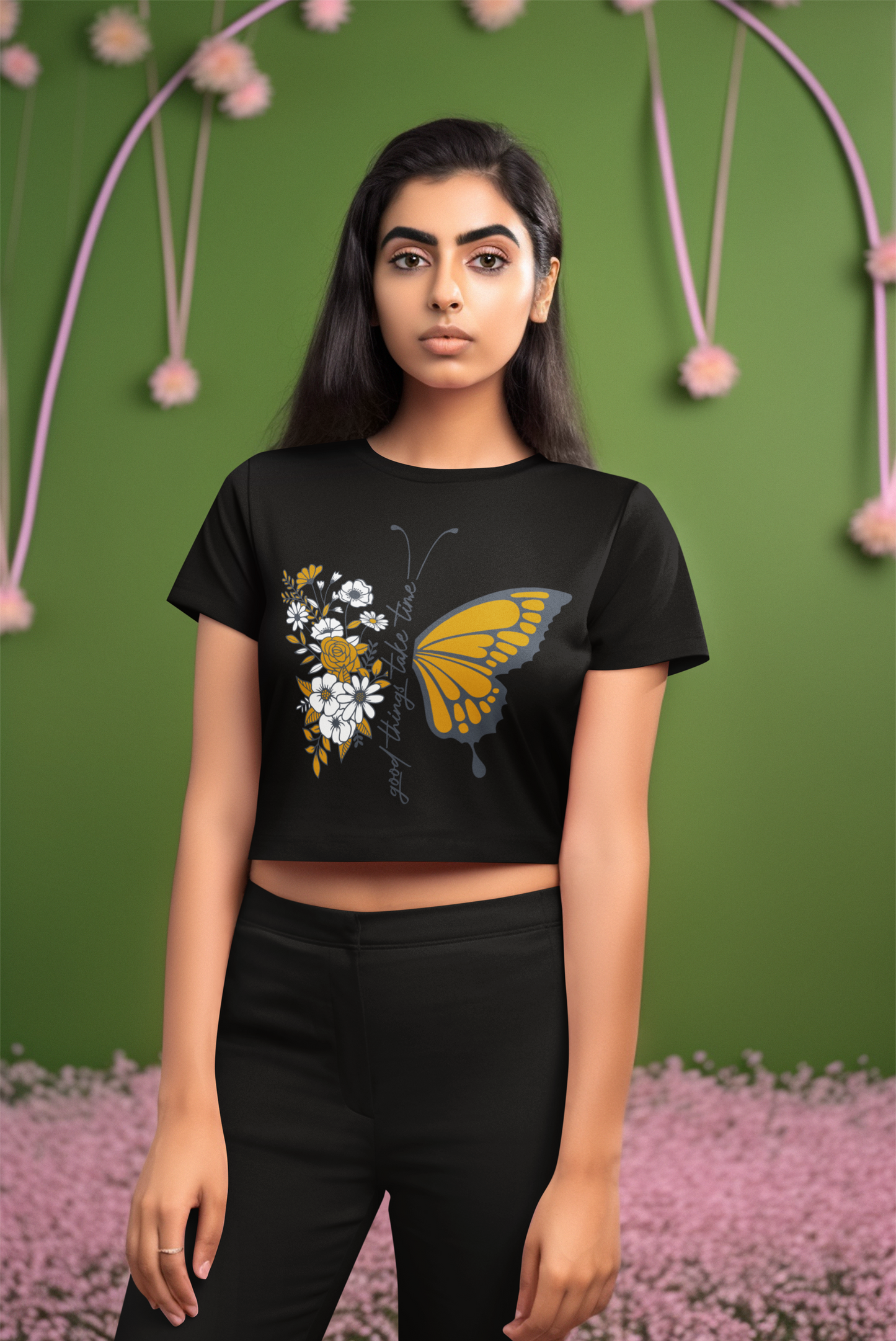 Printed T-Shirt - Crop Tops - Front - Good Things Take Time Tee Fusion