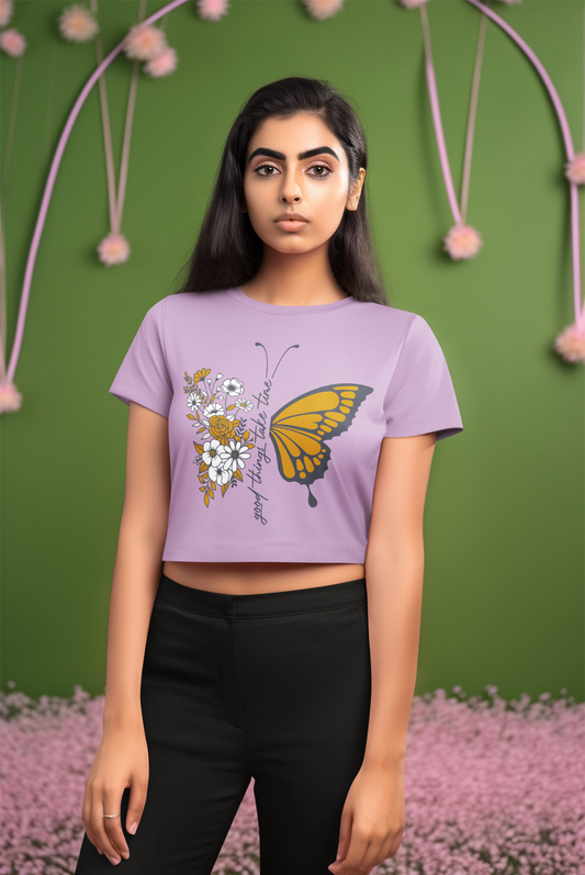 Printed T-Shirt - Crop Tops - Front - Good Things Take Time Tee Fusion