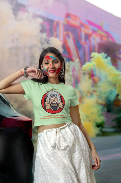 Printed T-Shirt - Crop Tops - Front - Trying to Navigating through this crazy world Tee Fusion