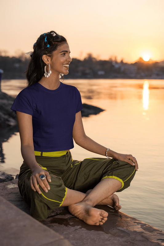 Crop Tops - Solid- Navy Blue Tee Fusion