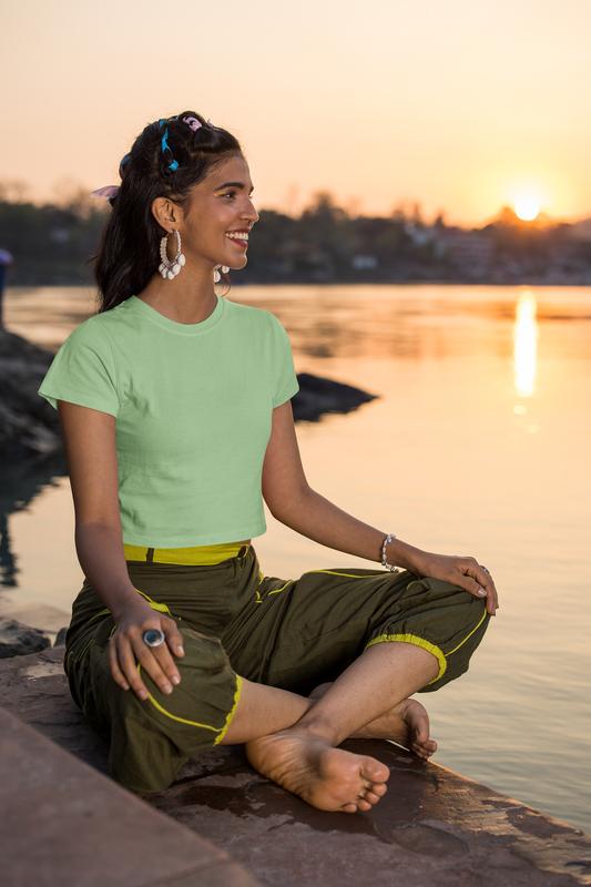 Crop Tops - Solid- Mint Green Tee Fusion