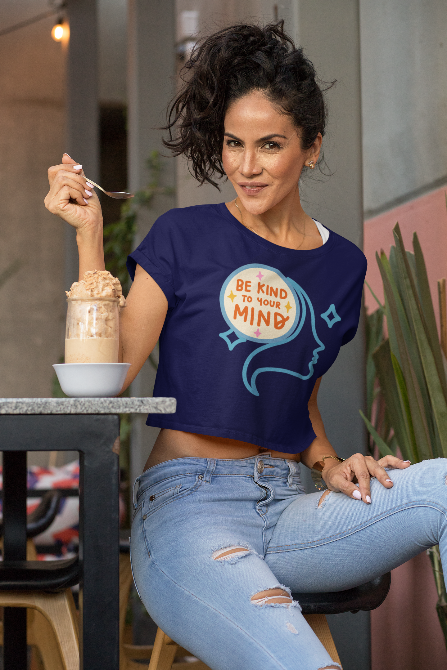 Printed T-Shirt - Crop Tops - Front - Be Kind To Your Mind Tee Fusion