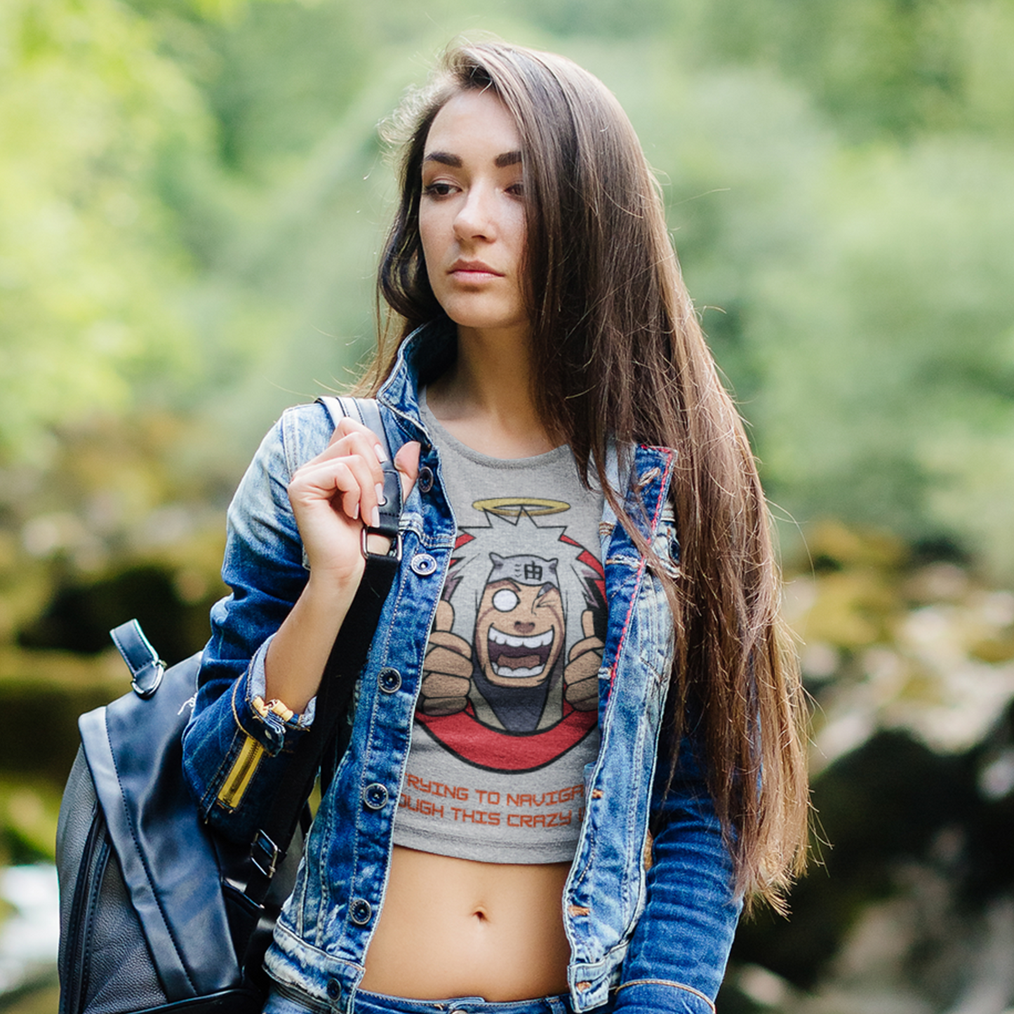 Printed T-Shirt - Crop Tops - Front - Trying to Navigating through this crazy world Tee Fusion