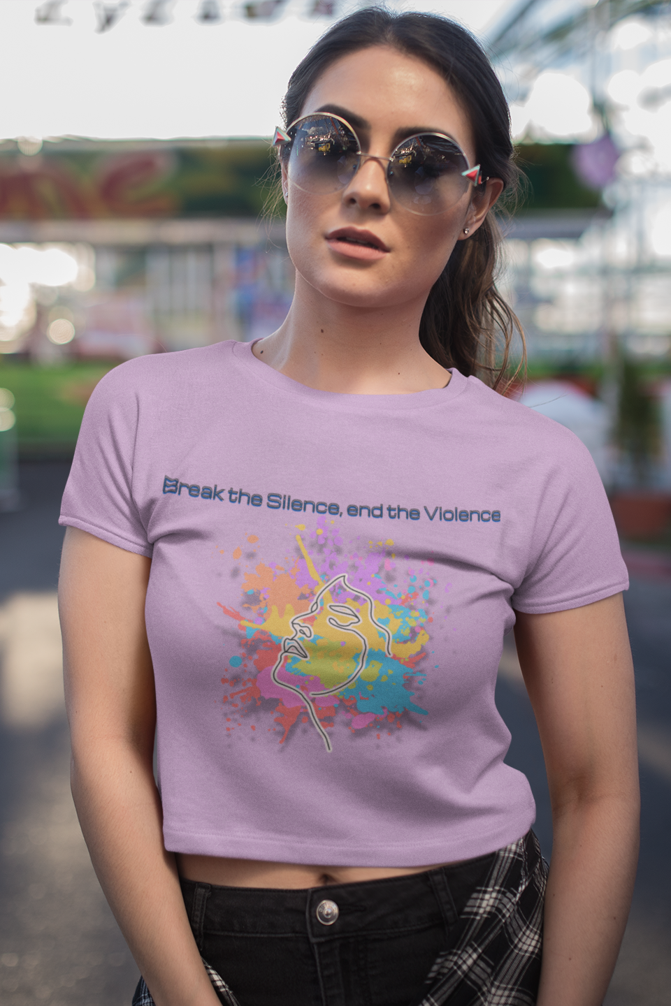 Printed T-Shirt - Crop Tops - Break the Silence, End the Violence