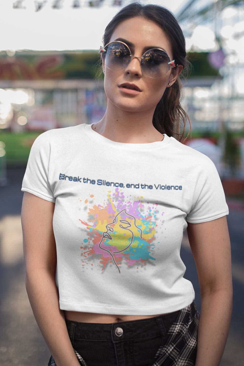 Printed T-Shirt - Crop Tops - Break the Silence, End the Violence