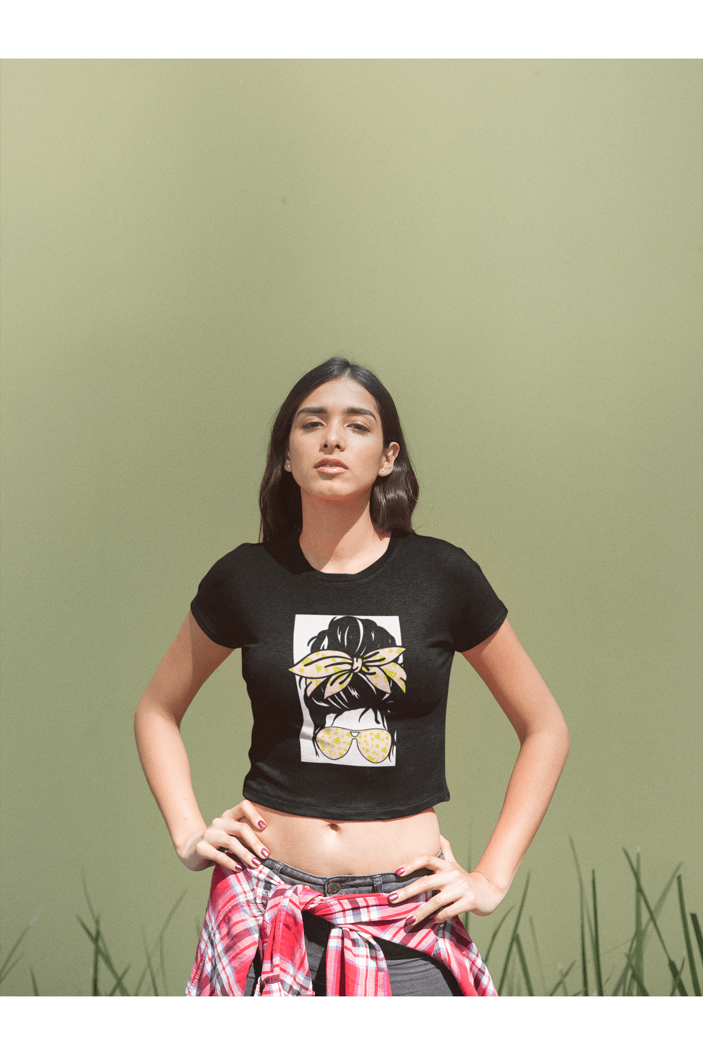 Printed T-Shirt - Crop Tops - Front - Girl with a Bow Tee Fusion