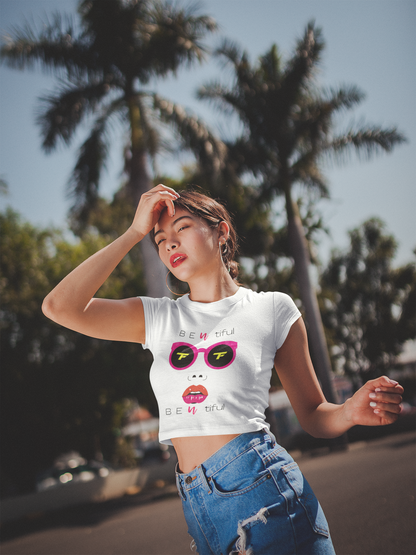 Printed T-Shirt - Crop Tops - Front - B E U TIFUL Tee Fusion