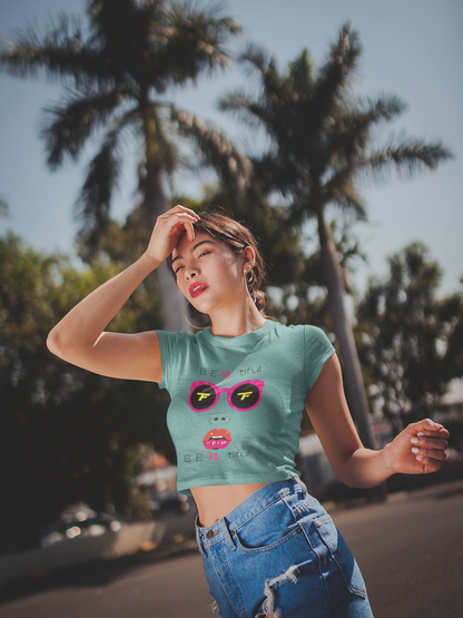 Printed T-Shirt - Crop Tops - Front - B E U TIFUL Tee Fusion