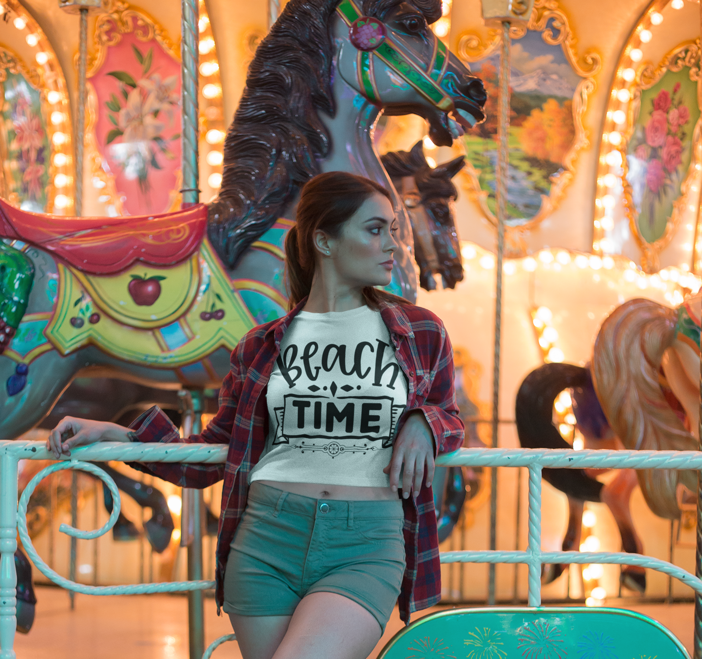 Printed T-Shirt - Crop Tops - Beach Time Tee Fusion