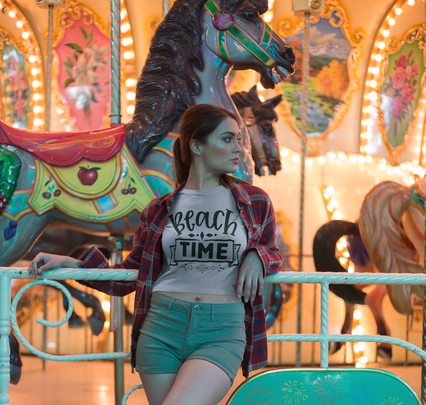 Printed T-Shirt - Crop Tops - Beach Time Tee Fusion