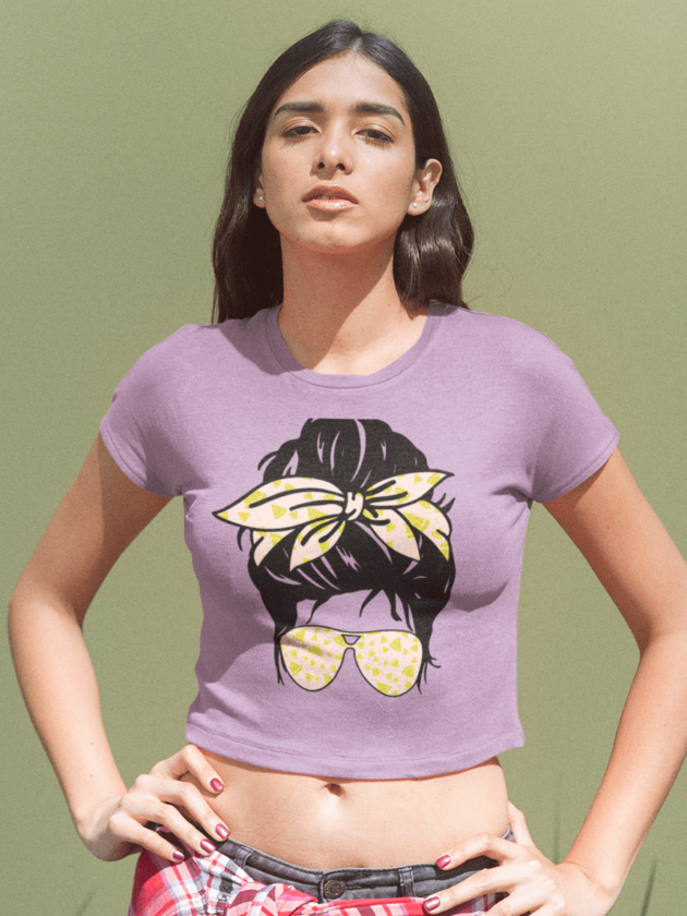 Printed T-Shirt - Crop Tops - Front - Girl with a Bow Tee Fusion