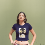 Printed T-Shirt - Crop Tops - Front - Girl with a Bow Tee Fusion