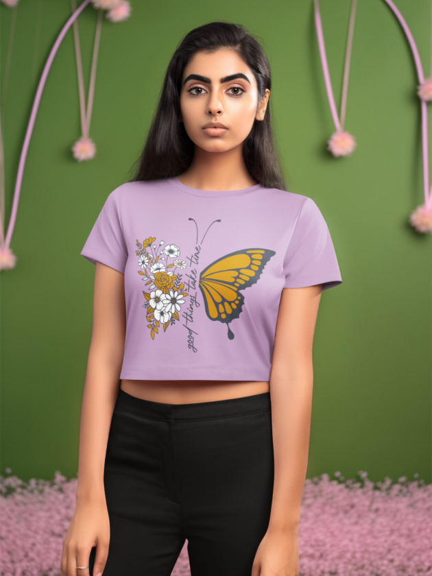 Printed T-Shirt - Crop Tops - Front - Good Things Take Time Tee Fusion