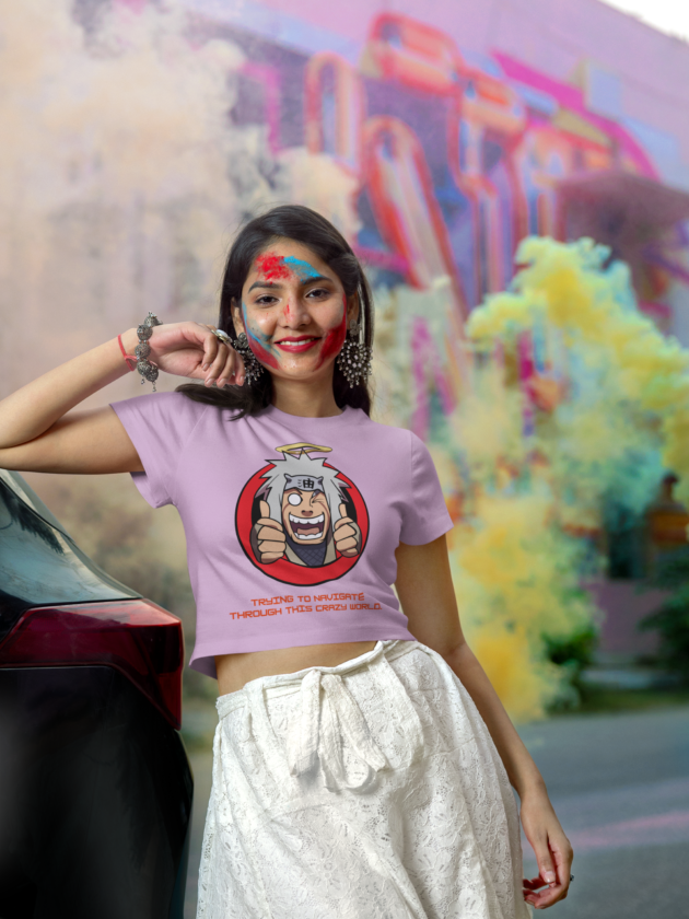 Printed T-Shirt - Crop Tops - Front - Trying to Navigating through this crazy world Tee Fusion