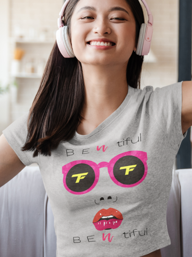 Printed T-Shirt - Crop Tops - Front - B E U TIFUL Tee Fusion