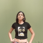 Printed T-Shirt - Crop Tops - Front - Girl with a Bow Tee Fusion