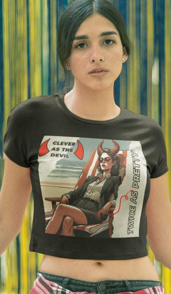 woman-wearing-a-crop-top-tee-mockup-against-a-blue-and-yellow-background-a19531