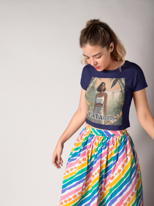 woman-with-a-skirt-wearing-a-round-neck-tee-mockup-against-a-white-wall-a19545